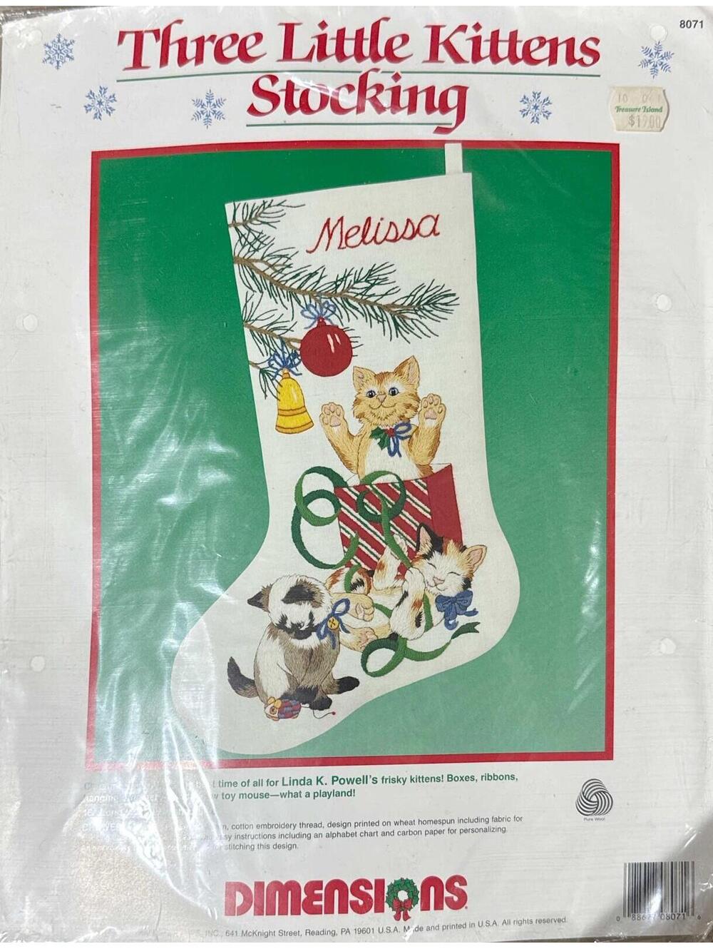 Vintage Dimensions Cross Stitch Kit Three Little Kittens Christmas Stocking 8071
